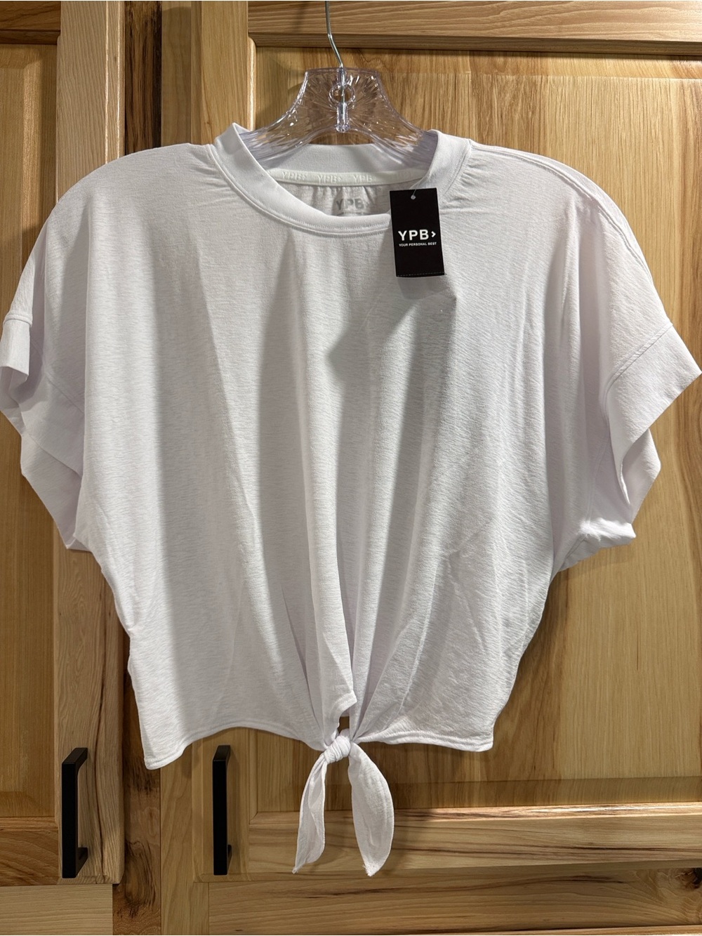 New! YPB White Tie-Front Cropped Women's Minimalist Neutral Versatile Tee Size S